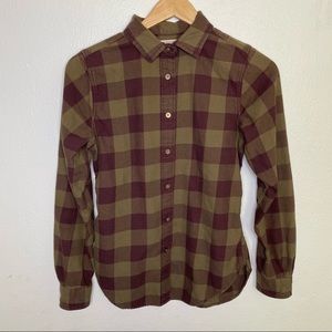 Filson Garment 100% Cotton Plaid Green Maroon Size XS Button Front Shirt